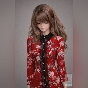 The Kooples Crimson Floral Long Sleeve Dress